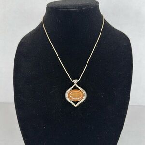 Vintage KC Silver Necklace with Orange Gemstone Lot A41